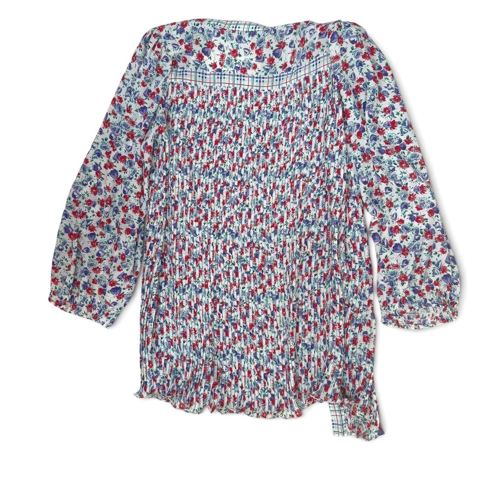 Diane Freis Original Vintage Floral Plaid Pleated Georgette Cardigan Top NWT - Picture 3 of 6